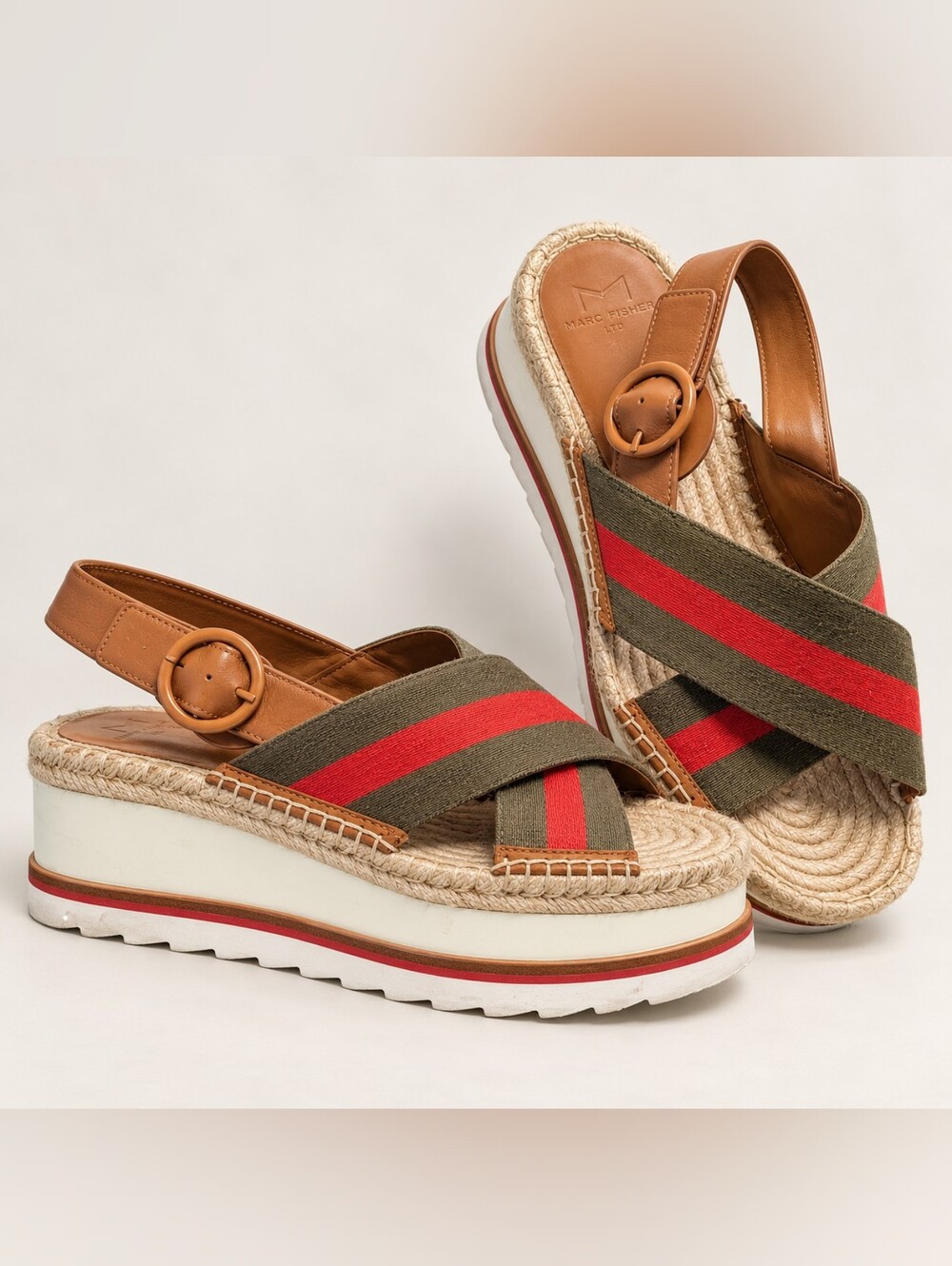 Marc Fisher LTD Glenna Flatform Espadrille Sandals Green/red 8.5